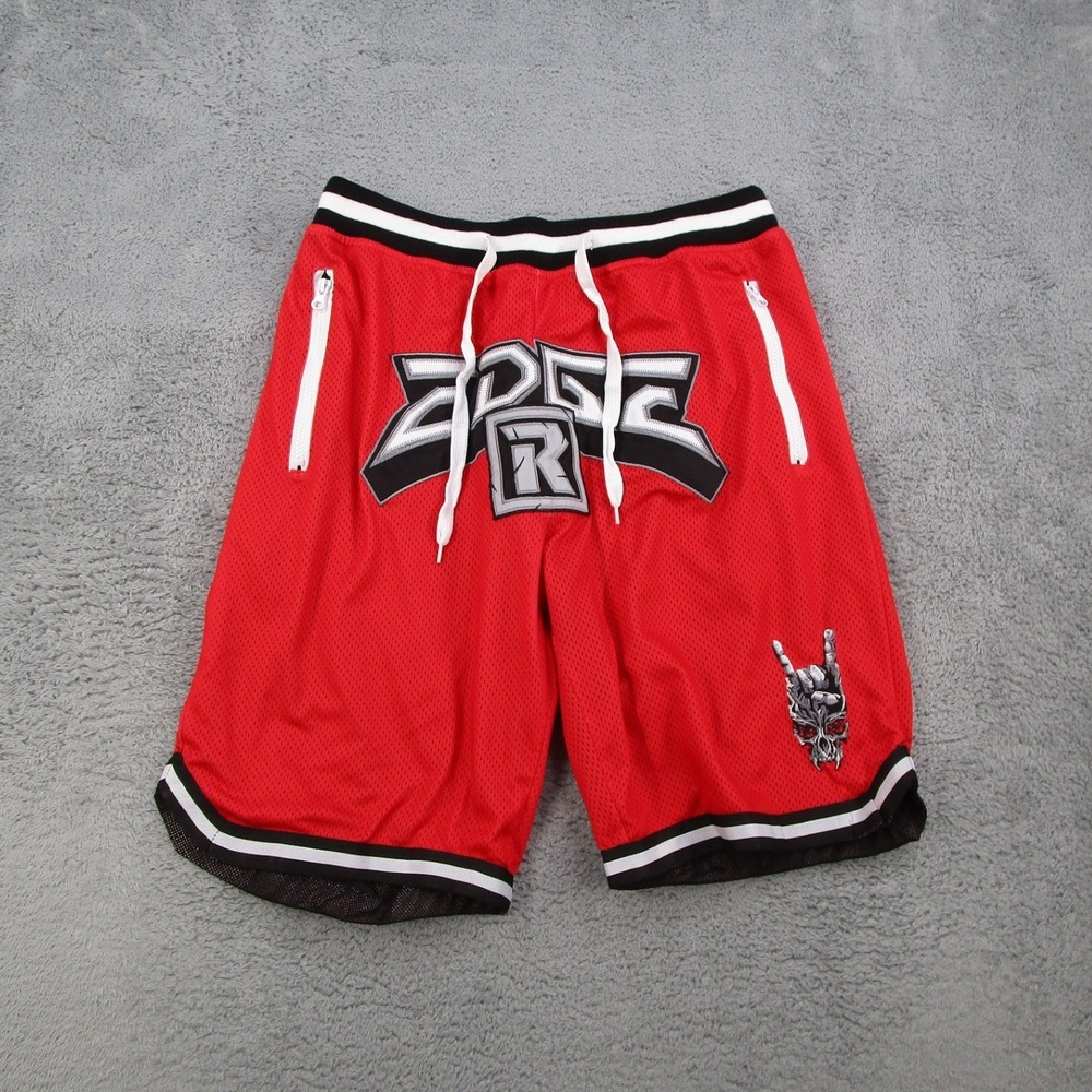 WWE Authentic Edge Mesh Basketball Shorts Mens XL Red Wrestling Graphic Zipper